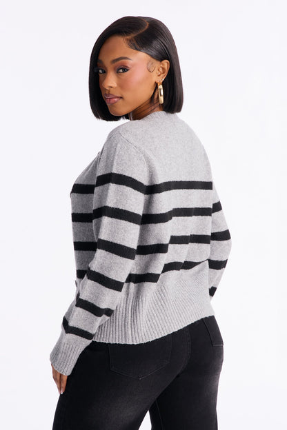Malibu Striped 2 Piece Cardigan set - Grey/combo