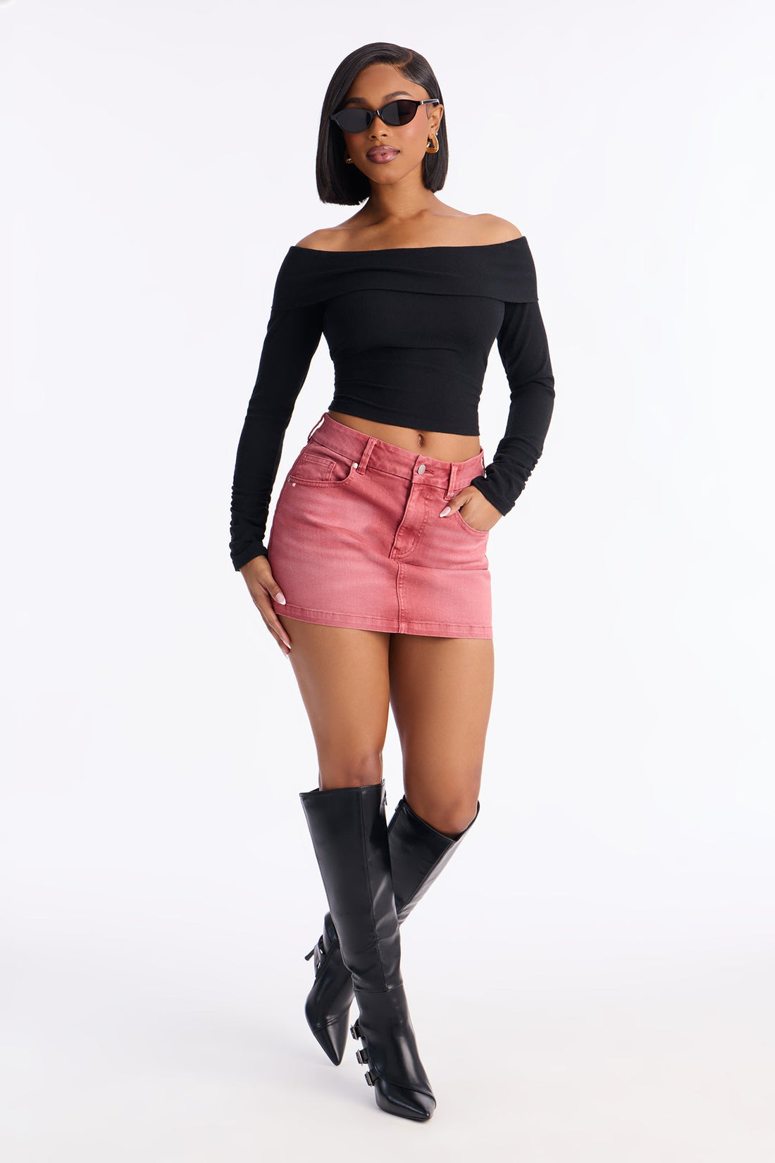 Harper Washed Twill Mini Skirt - Burgundy