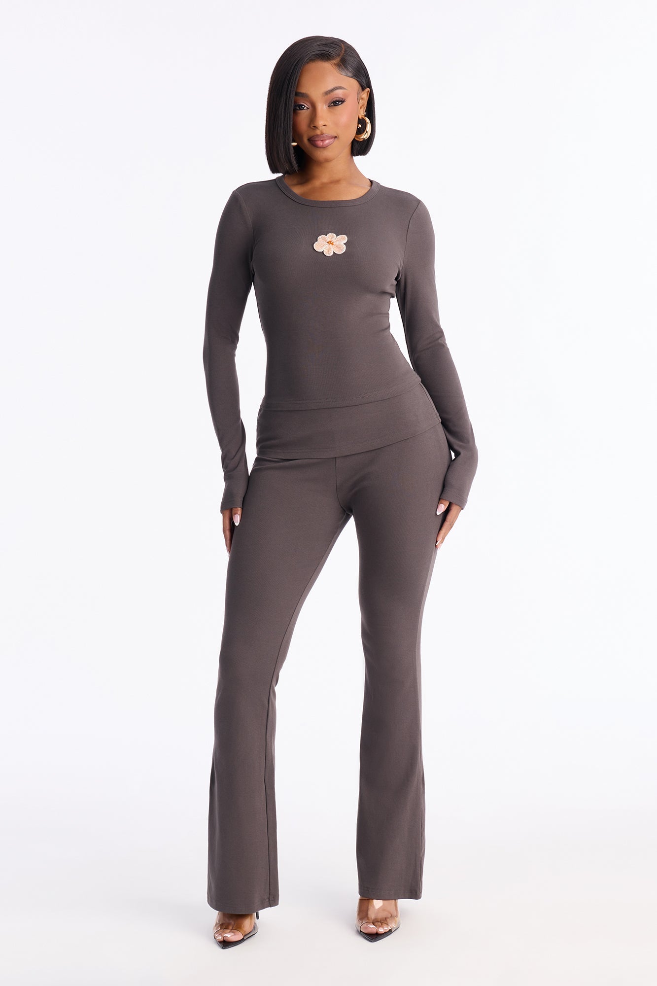 Selma Floral Pant Set - Charcoal