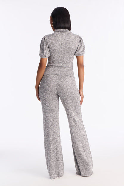 Maya Turtle Neck Short Sleeve Flare Pant Set - Grey