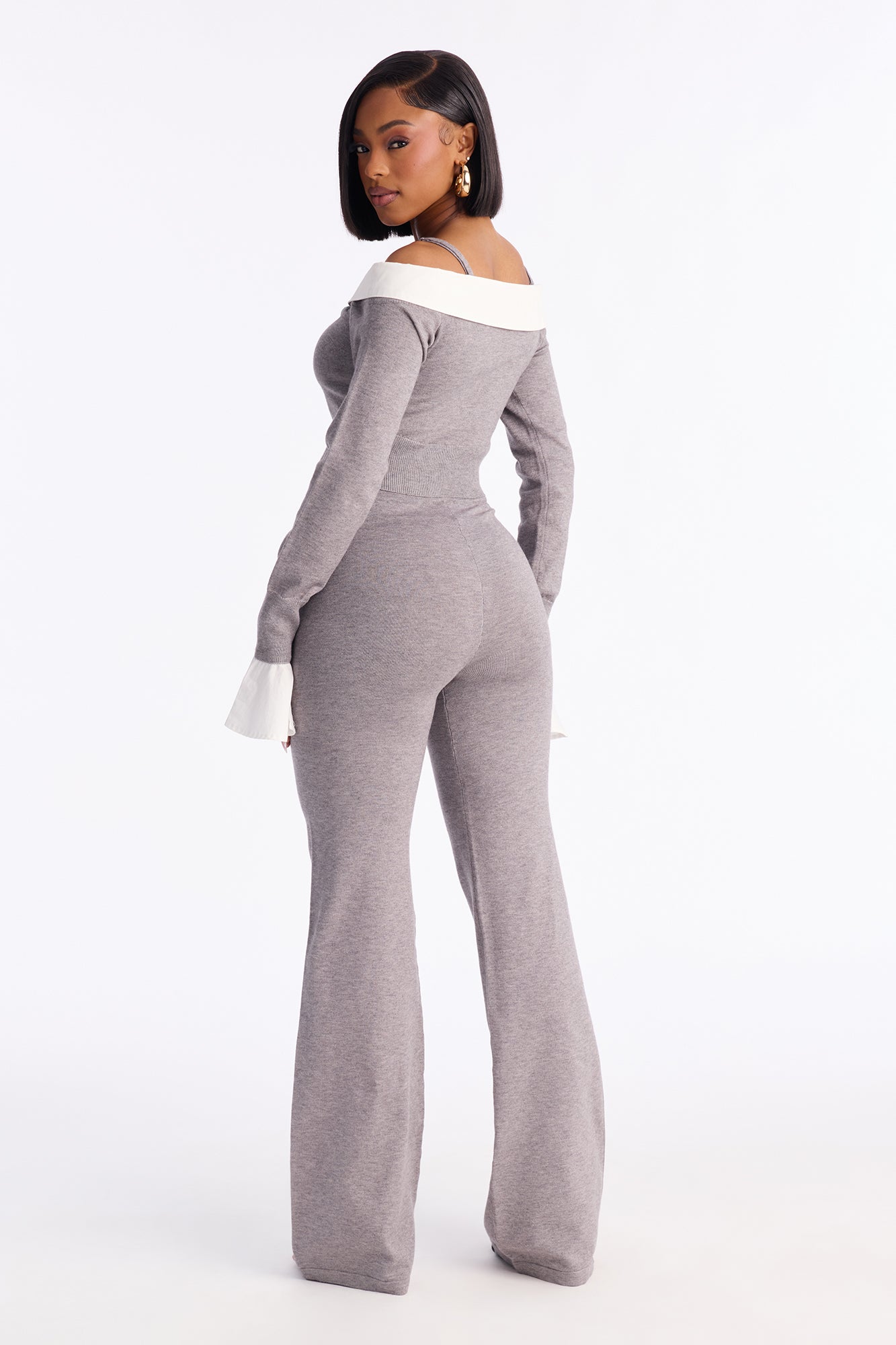 Katherine Sweater Off Shoulder Pant Set - Grey