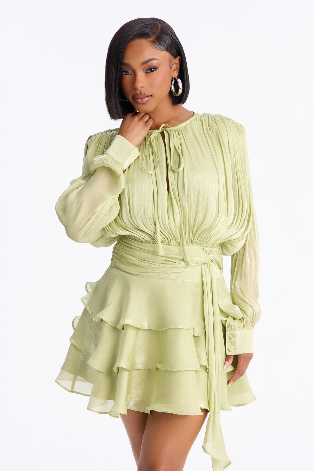 Giselle Soft Organza Mini Dress - Sage