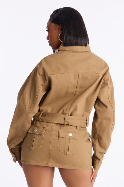 Jane Cargo Denim Mini Skirt Set - Camel
