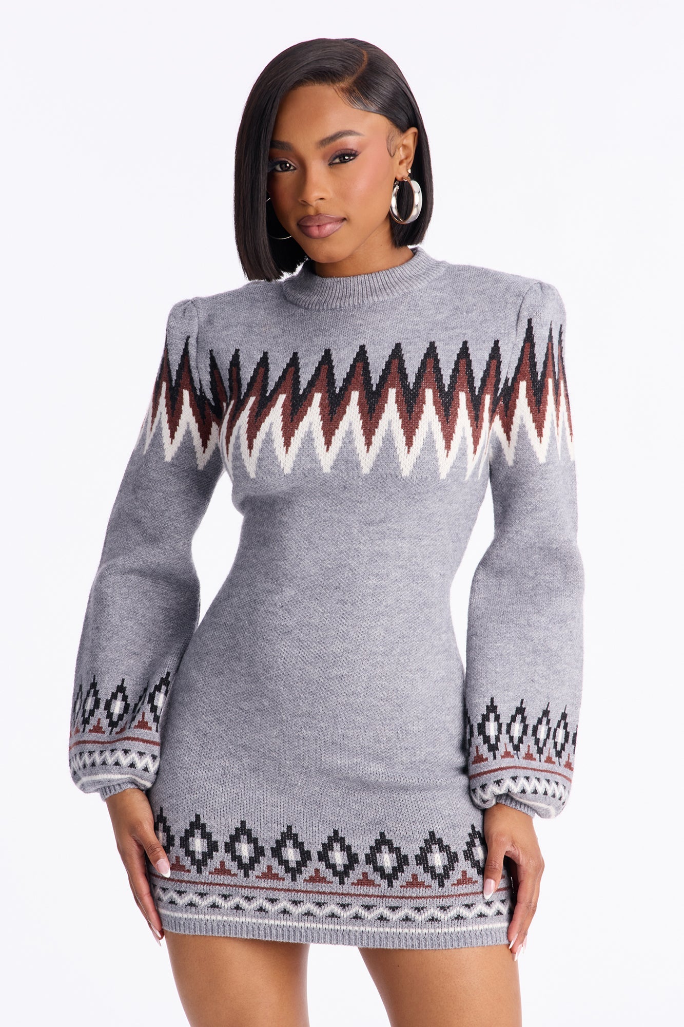 Fireside Nights Long Sleeve Sweater Mini Dress - Grey