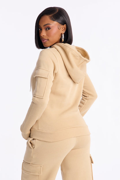 On the Run Cargo Fleece Pant Set - Taupe