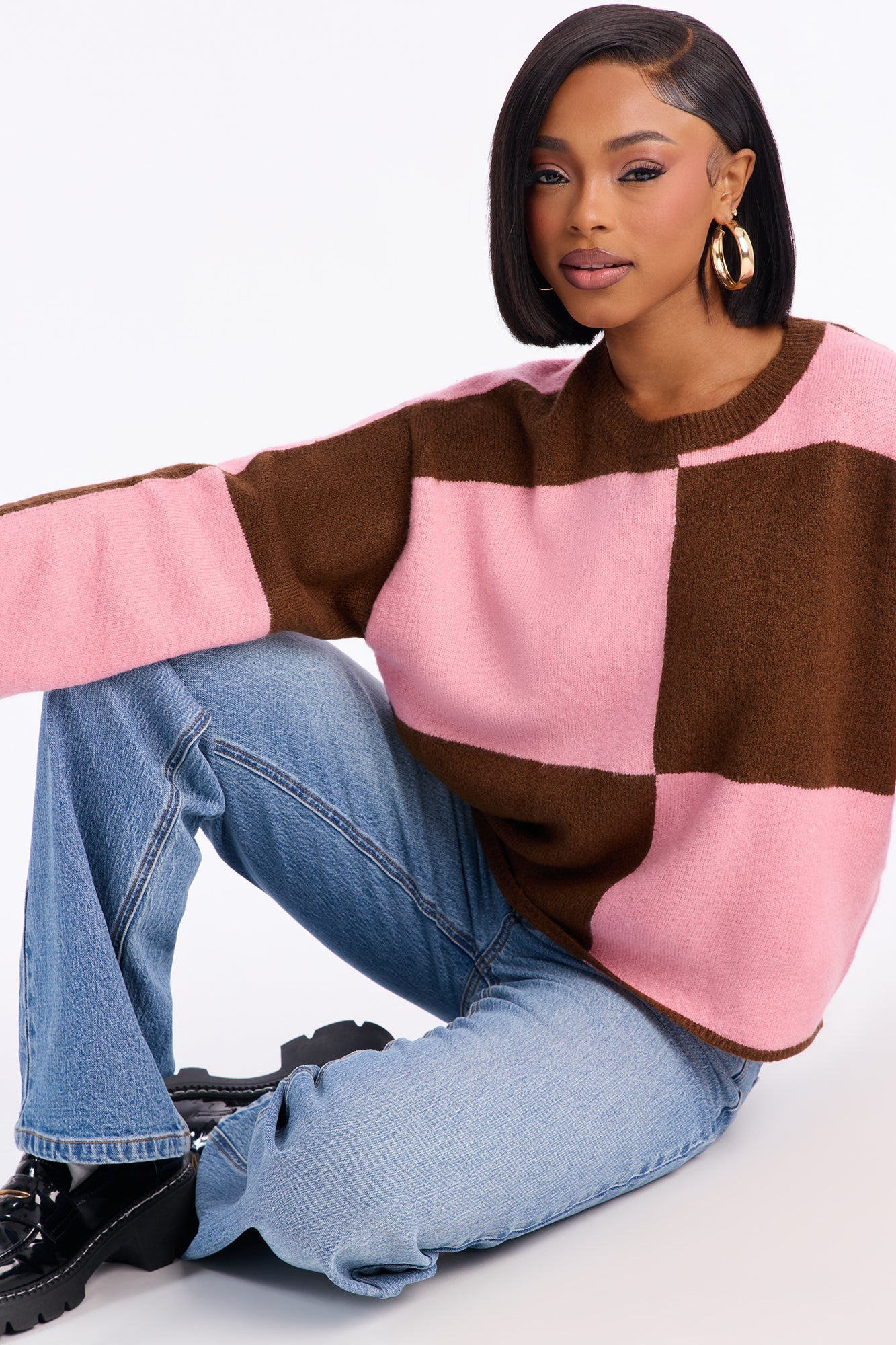 High Demand Checkered Sweater - Chocolate/Combo