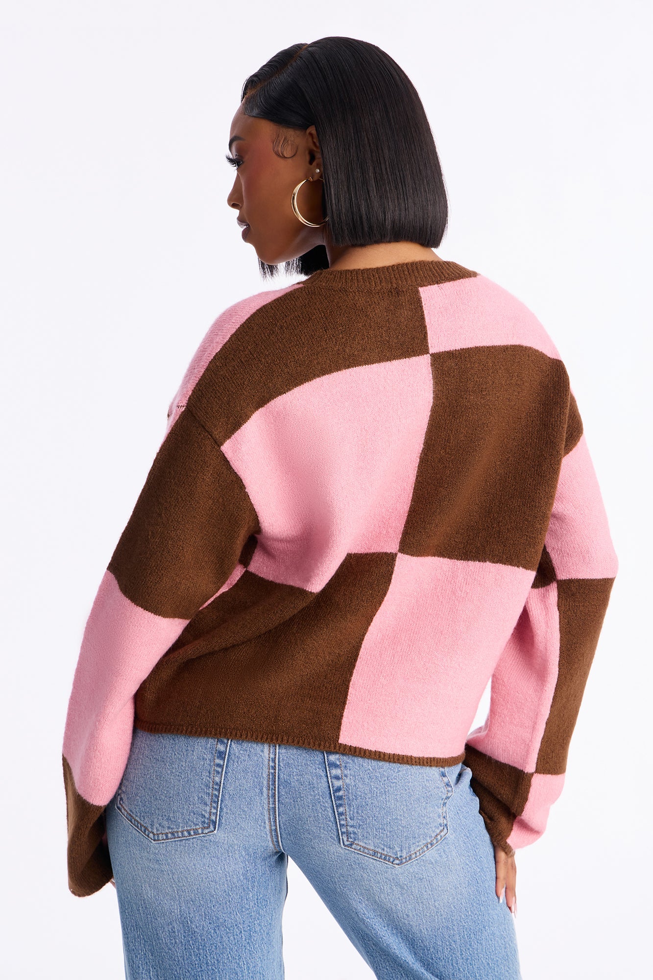 High Demand Checkered Sweater - Chocolate/Combo