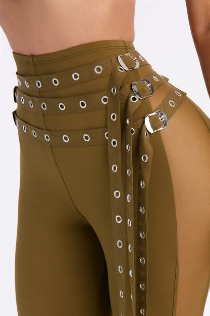 Gia Belted Mesh Capri Legging - Military Green