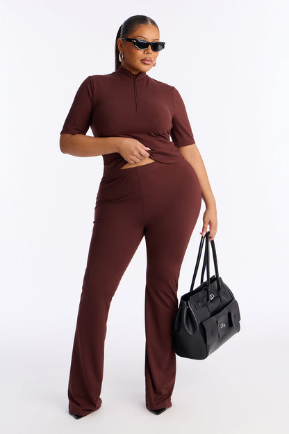 Kacey Mockneck Pant Set - Brown