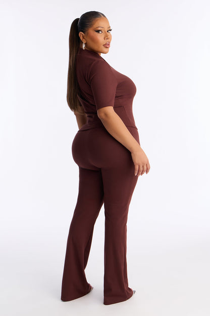 Kacey Mockneck Pant Set - Brown