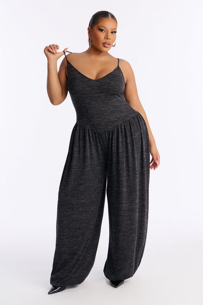 Alania 2 Piece Draped Sweater Balloon Leg Jumpsuit - Charcoal/combo