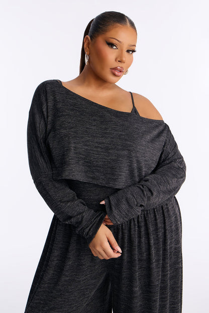 Alania 2 Piece Draped Sweater Balloon Leg Jumpsuit - Charcoal/combo
