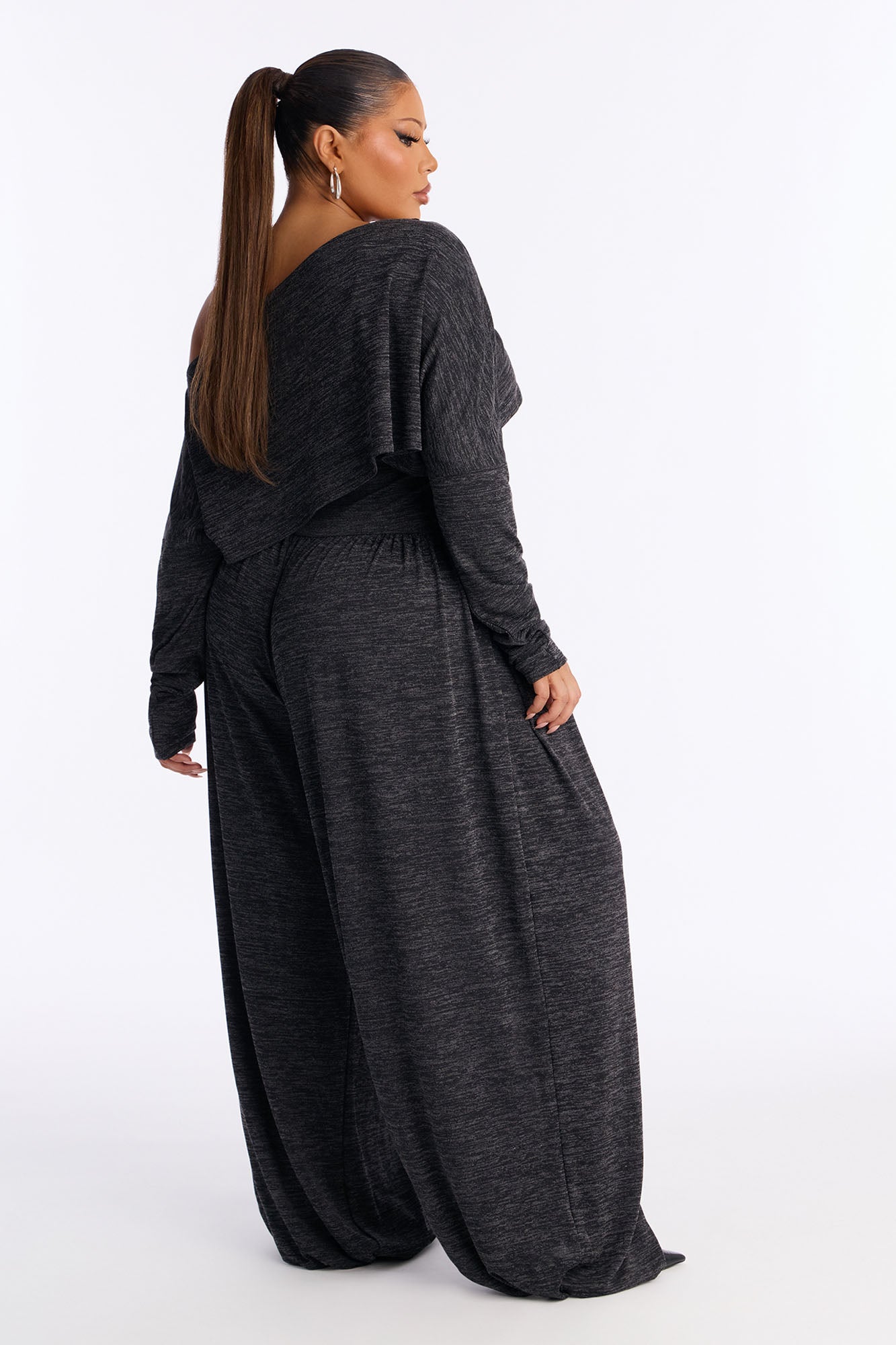 Alania 2 Piece Draped Sweater Balloon Leg Jumpsuit - Charcoal/combo