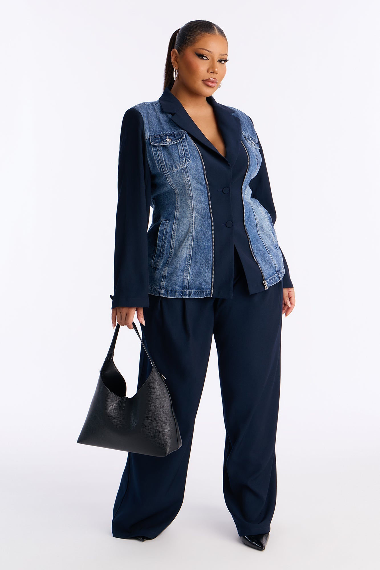 Short Cityscape Remix Blazer Pant Set - Navy