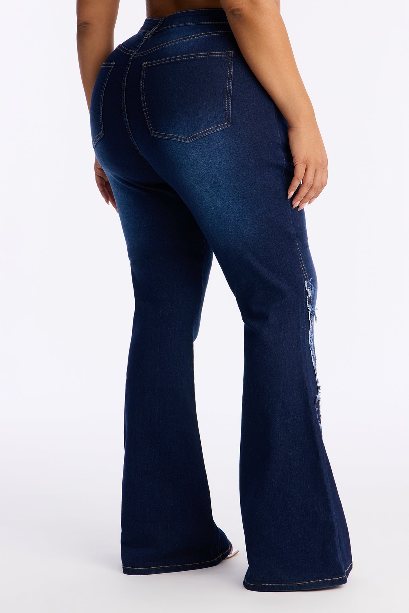 Fluttering Butterfly Embroidered Flare Jeans - Dark Wash