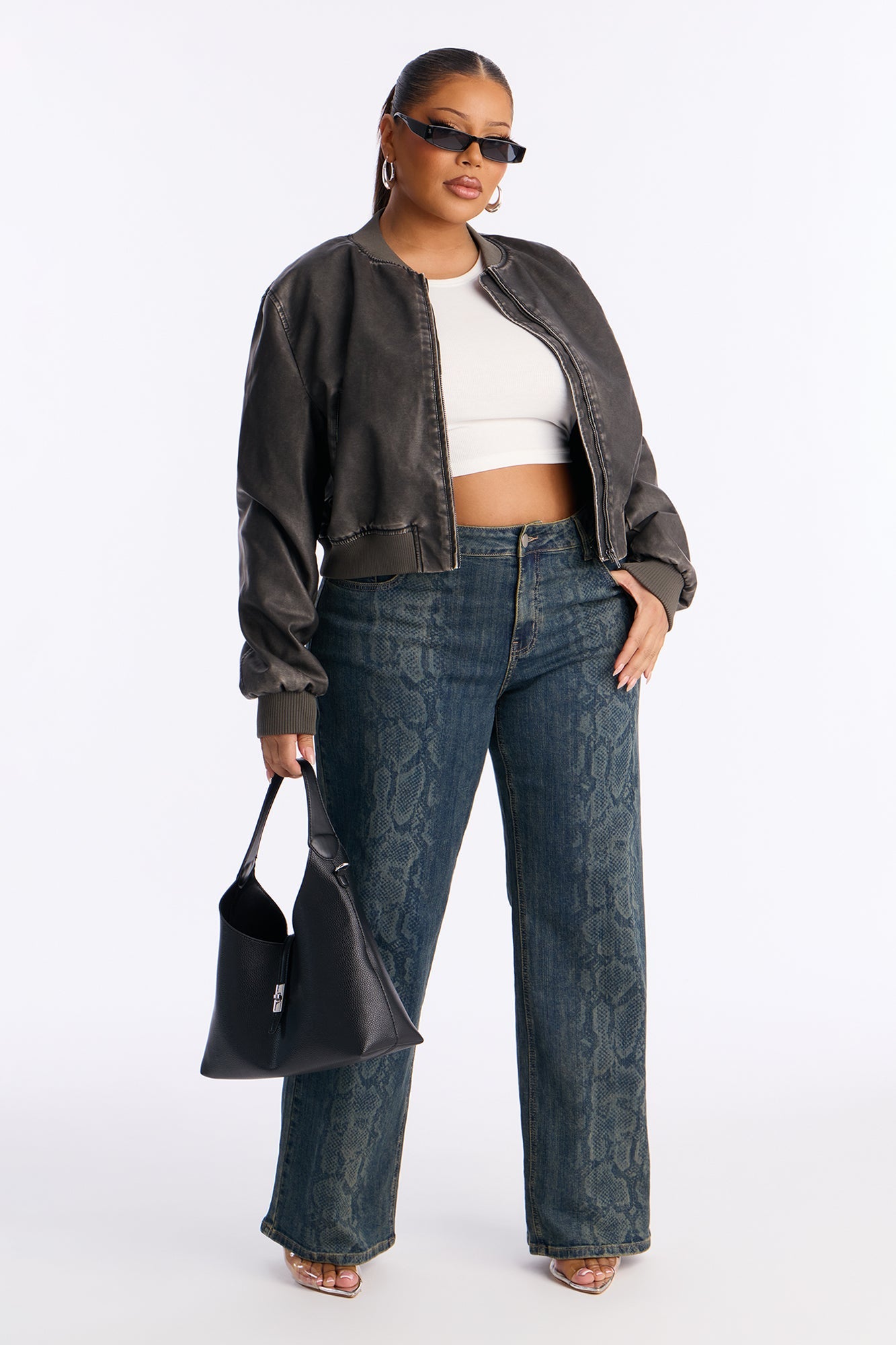 Texas Tinted Snake Wide Leg Jeans - Dark Wash