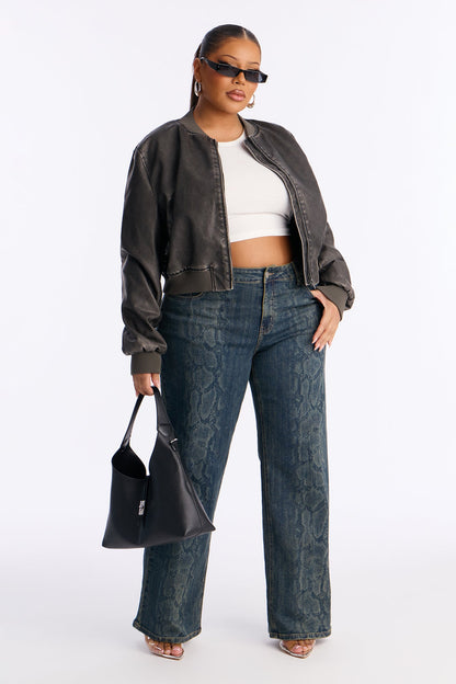 Texas Tinted Snake Wide Leg Jeans - Dark Wash