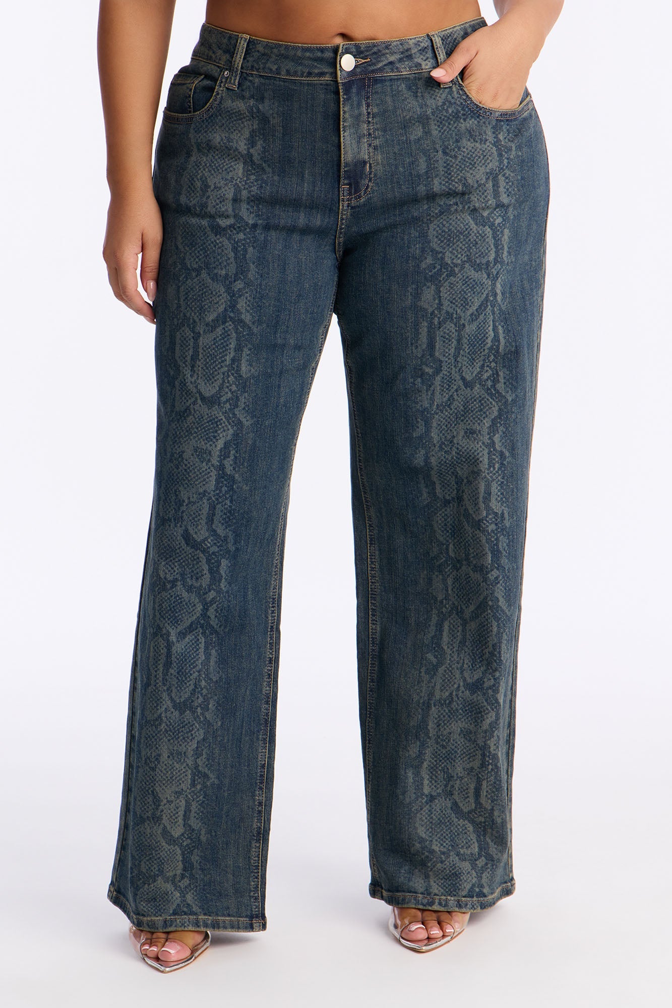 Texas Tinted Snake Wide Leg Jeans - Dark Wash