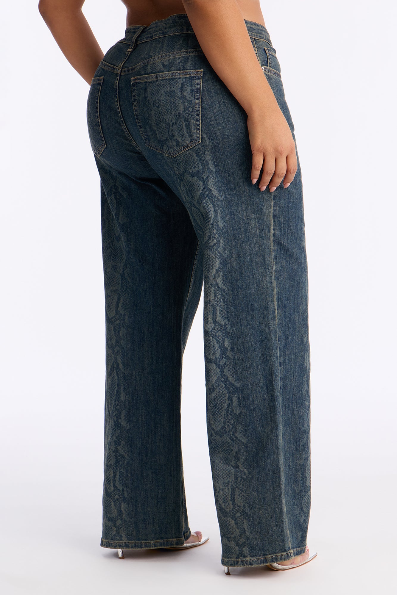 Texas Tinted Snake Wide Leg Jeans - Dark Wash
