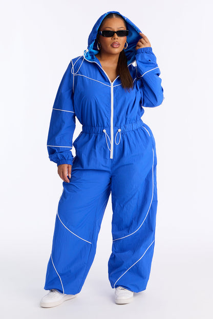 Chelsea Hooded Windbreaker Jumpsuit - Blue