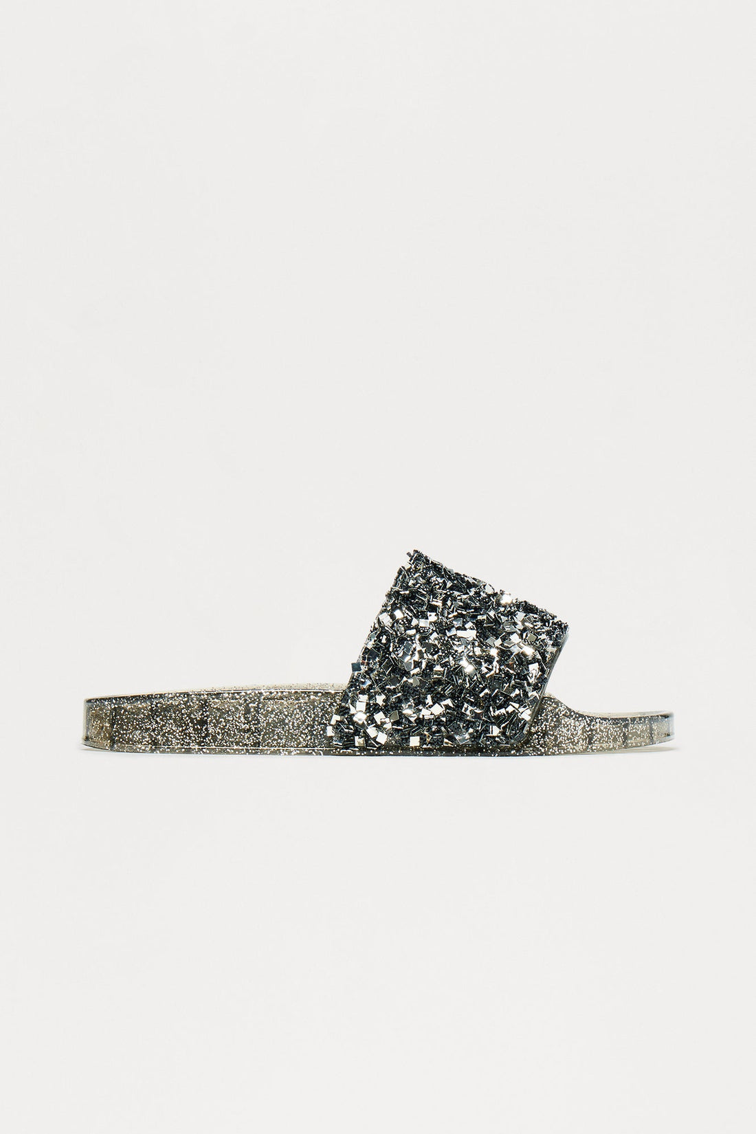 Paisy Glitter Jelly Slides - Black