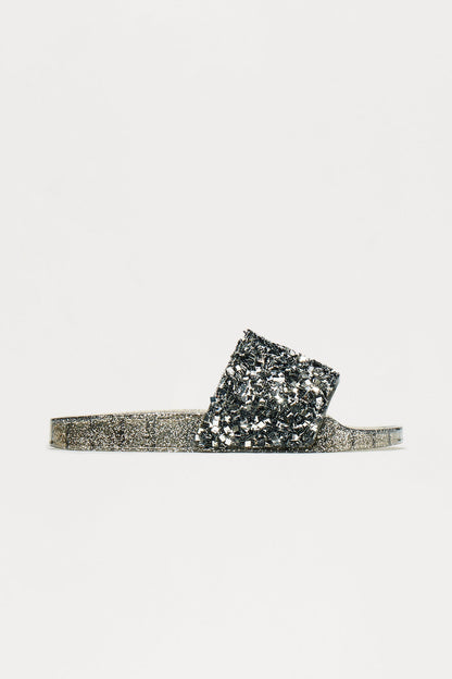 Paisy Glitter Jelly Slides - Black