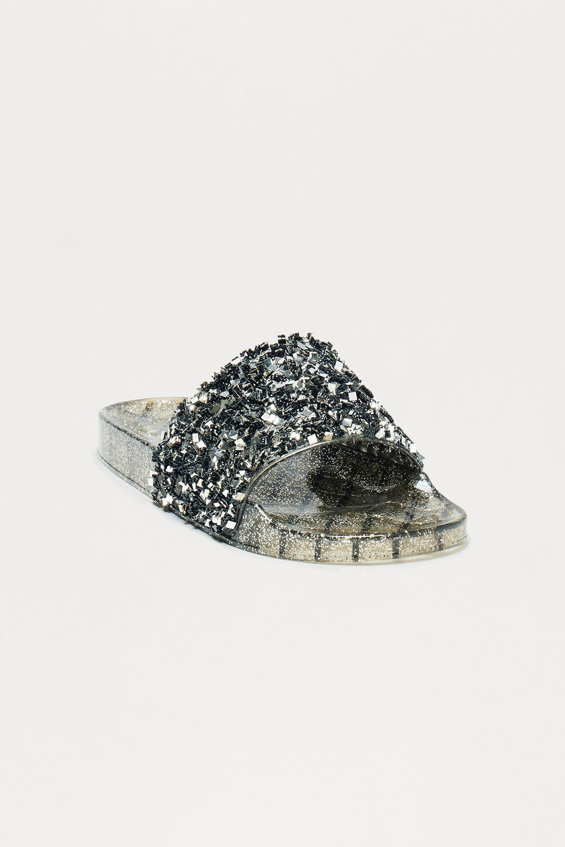 Paisy Glitter Jelly Slides - Black