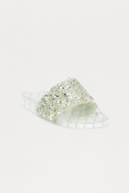 Paisy Glitter Jelly Slides - Silver