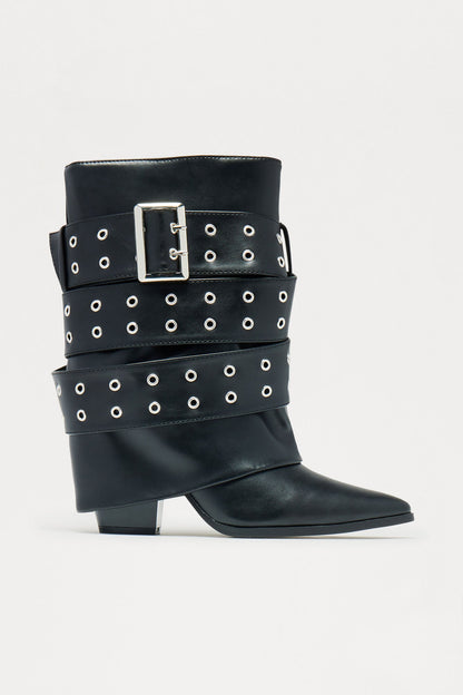 Loxley Buckle Overlay Boots - Black