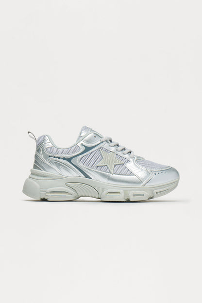 Comet Metallic Lace Up Sneakers - Silver