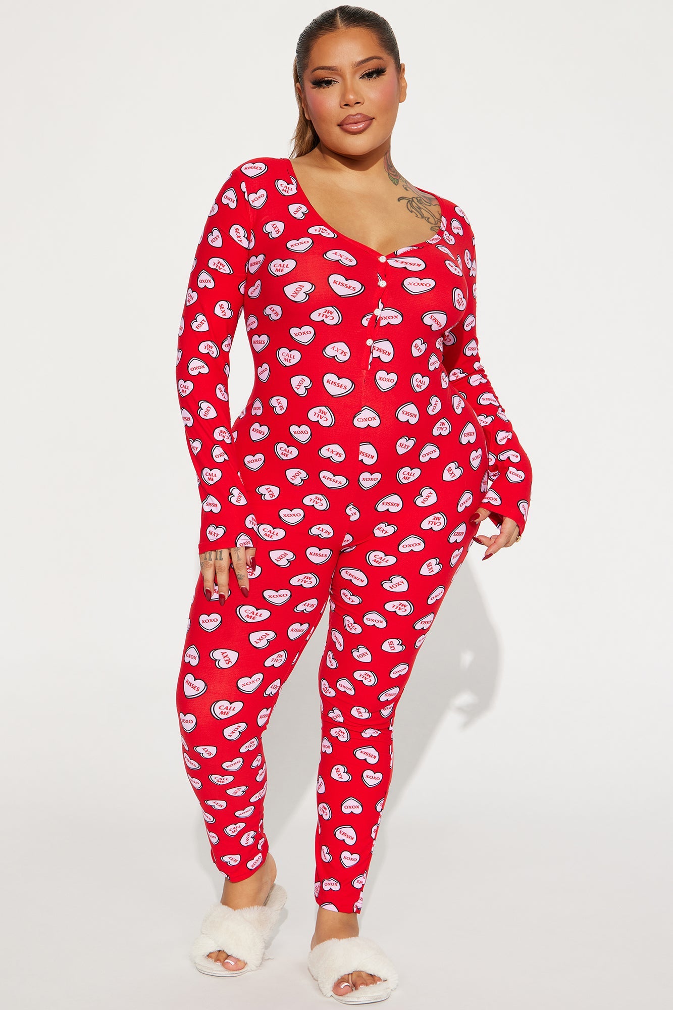 Candy Hearts PJ Jumpsuit Onesie - Red/combo