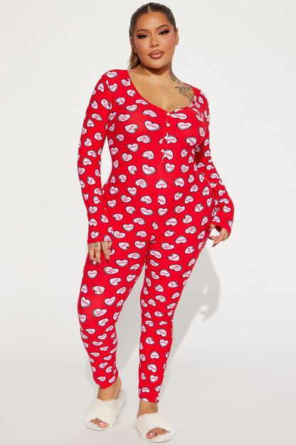 Candy Hearts PJ Jumpsuit Onesie - Red/combo