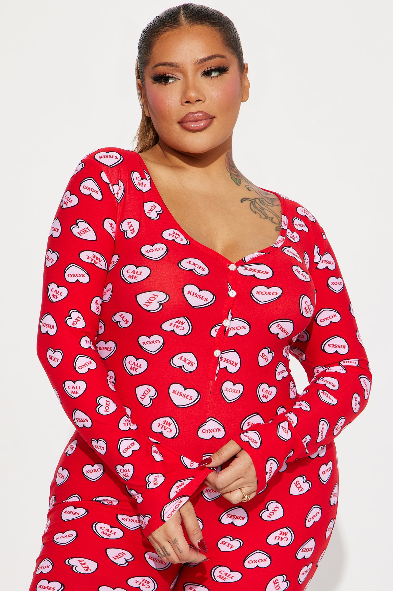 Candy Hearts PJ Jumpsuit Onesie - Red/combo