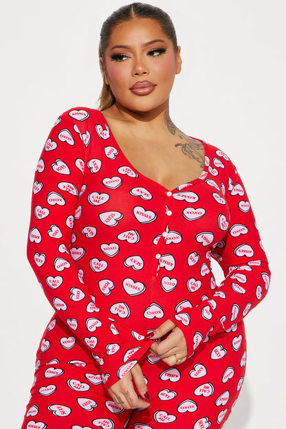 Candy Hearts PJ Jumpsuit Onesie - Red/combo