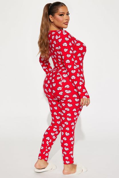 Candy Hearts PJ Jumpsuit Onesie - Red/combo
