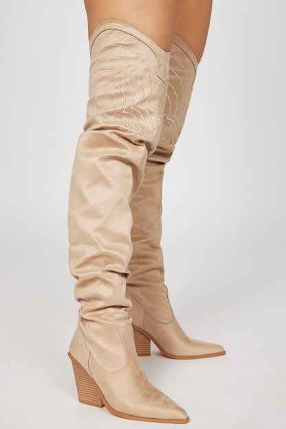 Nashville Babe Thigh High Cowboy Boots - Nude