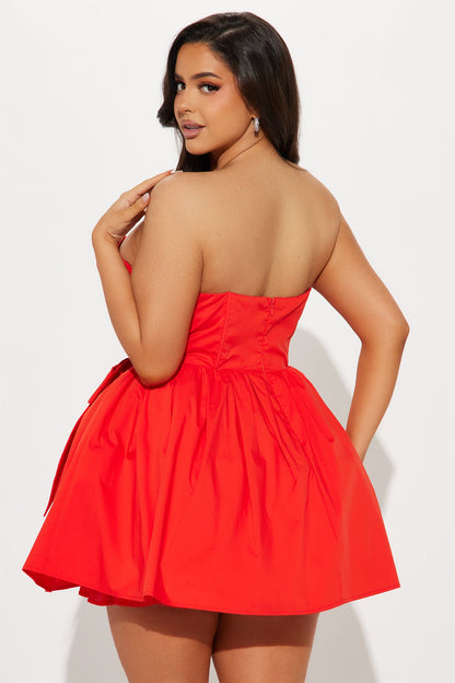 Cupids Bow Poplin Mini Dress - Tomato Red