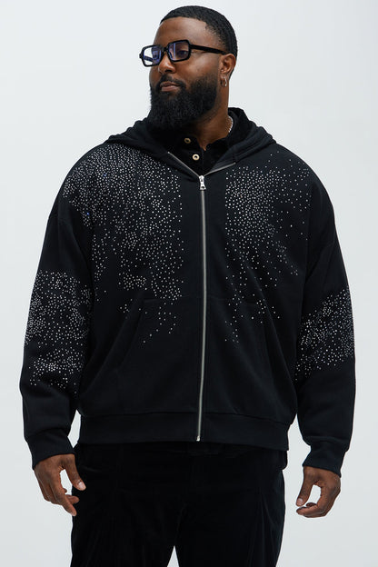 Tyson Capen Rhinestones Oversized Zip Hoodie - Black