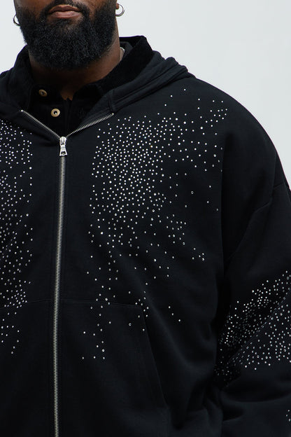 Tyson Capen Rhinestones Oversized Zip Hoodie - Black