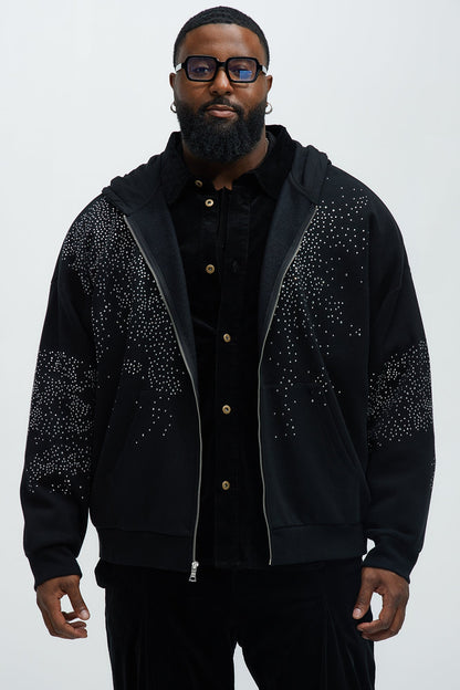 Tyson Capen Rhinestones Oversized Zip Hoodie - Black