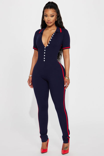 Tessa Knit Jumpsuit - Navy/combo