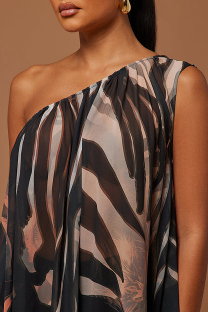 Florence Chiffon Kaftan Maxi Dress - Black/Brown