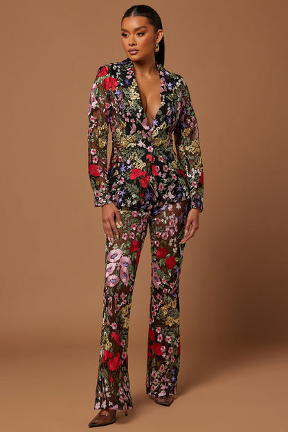 Erin Embroidered Blazer - Black/combo