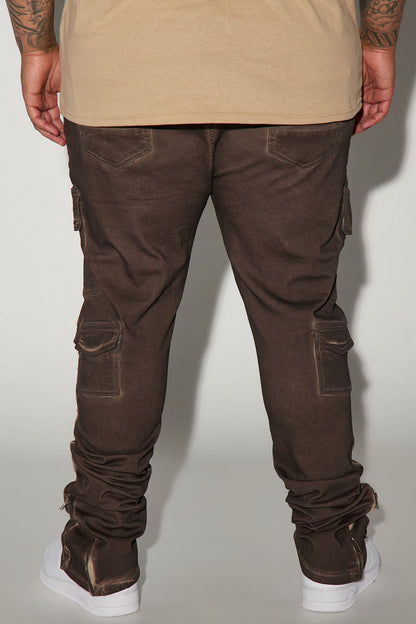 Triple Cargo Stacked Skinny Flare Jeans - Chocolate