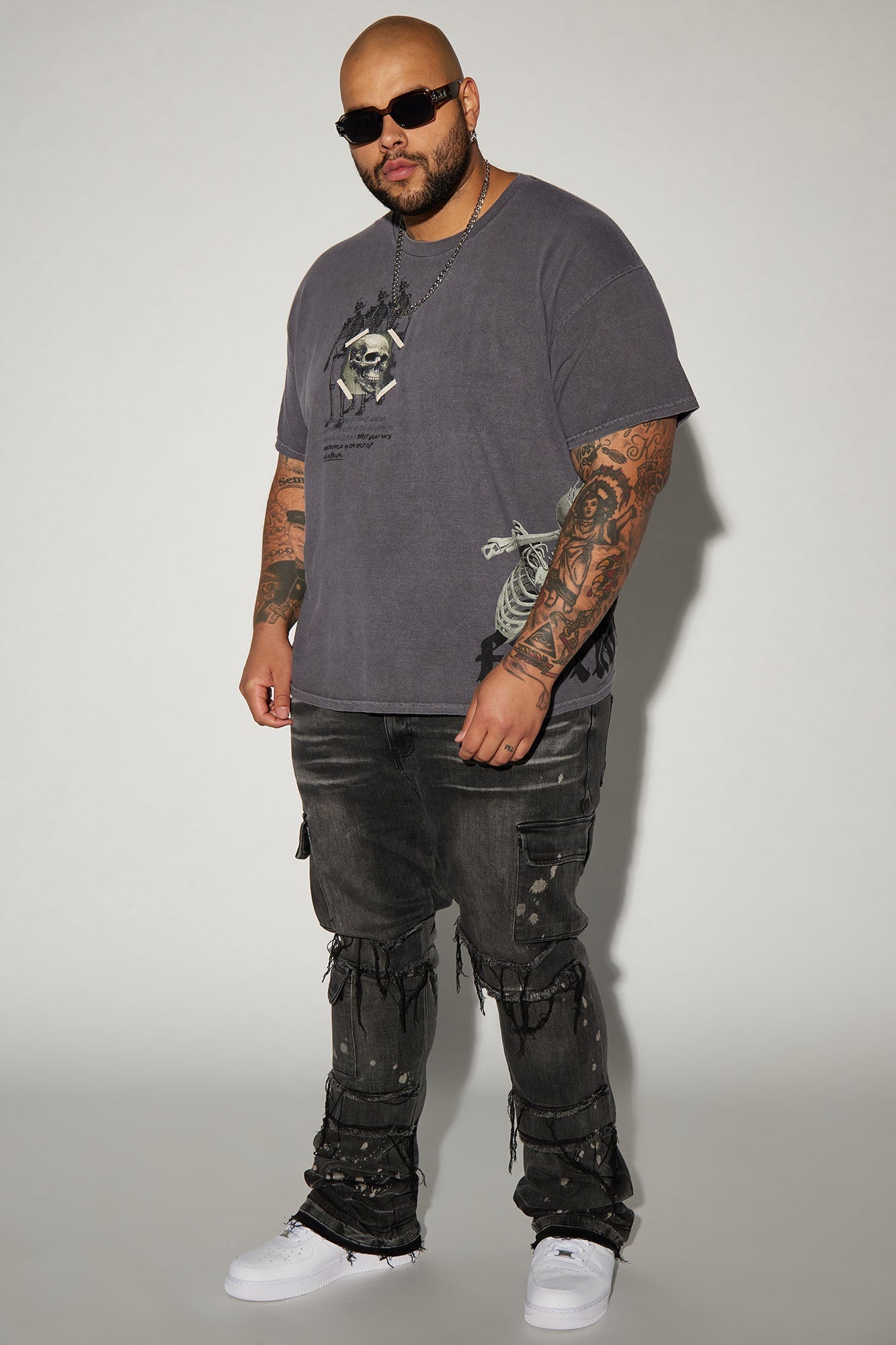Side Snap Cargo Stacked Skinny Flare Jeans - Black Wash