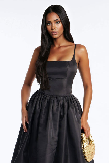 Nicole Corset Satin Midi Dress - Black