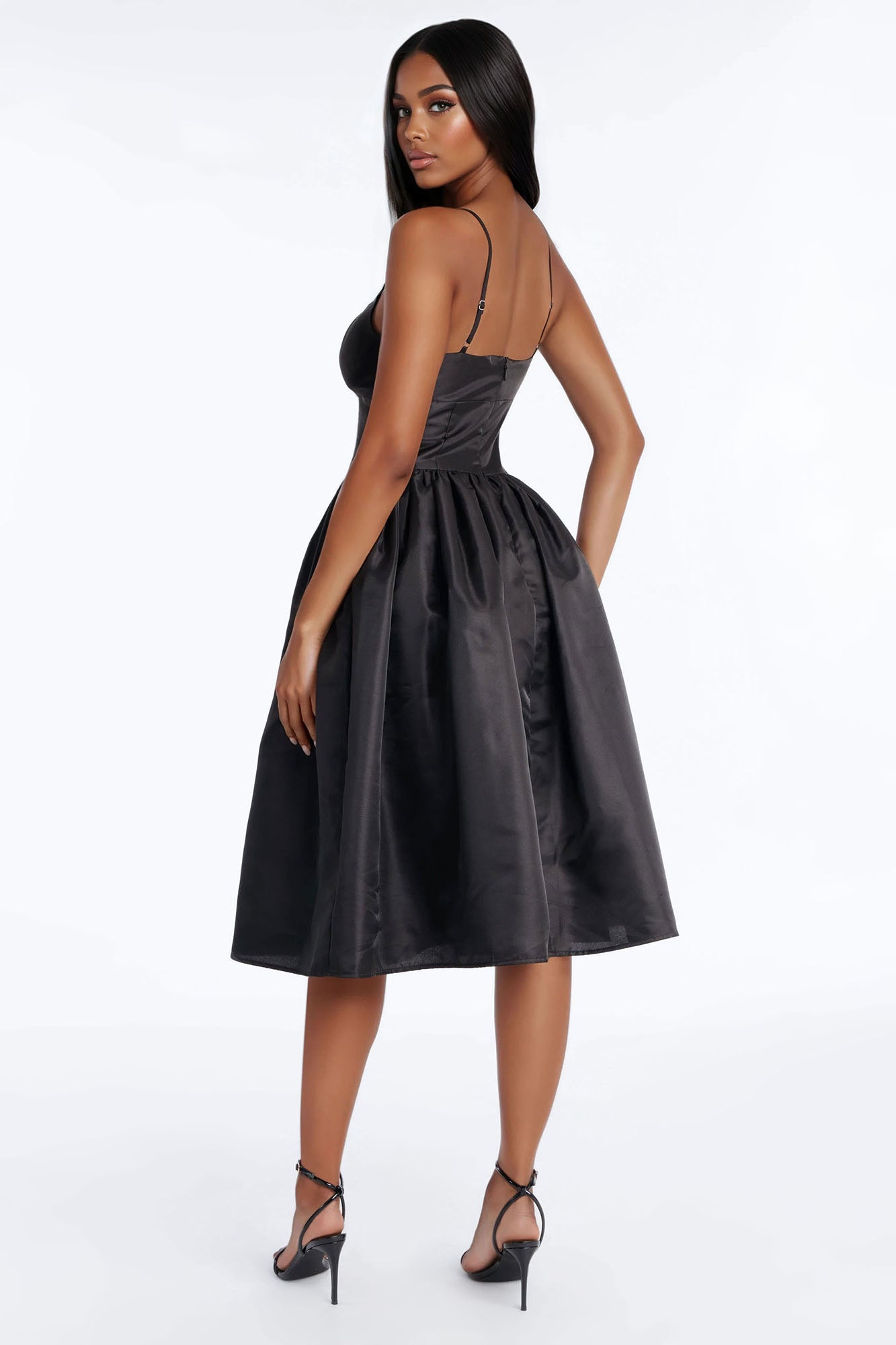 Nicole Corset Satin Midi Dress - Black