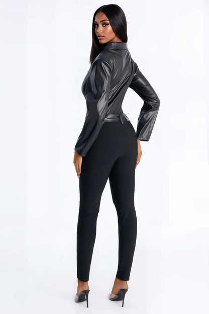 Run The Streets Bandage Moto Jumpsuit - Black
