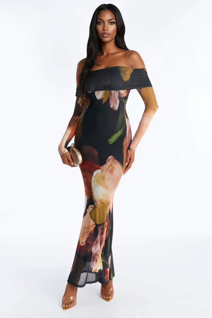 Jennifer Floral Mesh Maxi Dress - Black/combo
