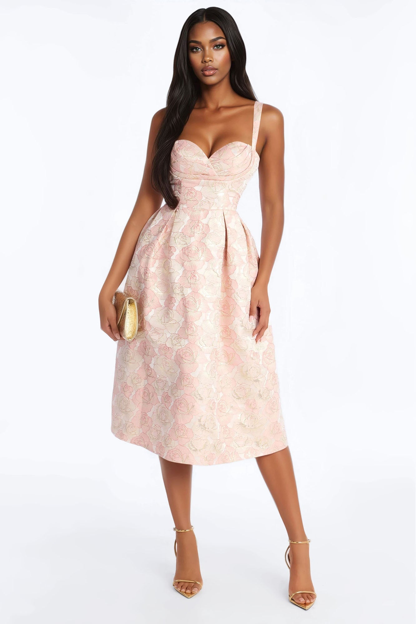Enchanted Floral Midi Dress - Light Pink